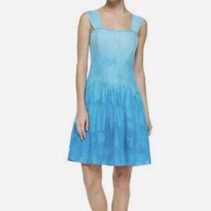 NEW DVF blue ombré silk blend jacquard pleated corset dress size 10 knee length
